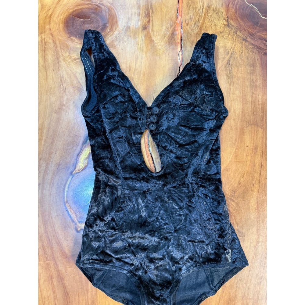Vintage 60s 70s 1 Piece Swimsuit 9/10 Robby Fashions Beach Velour Keyhole Swim - Picture 2 of 11